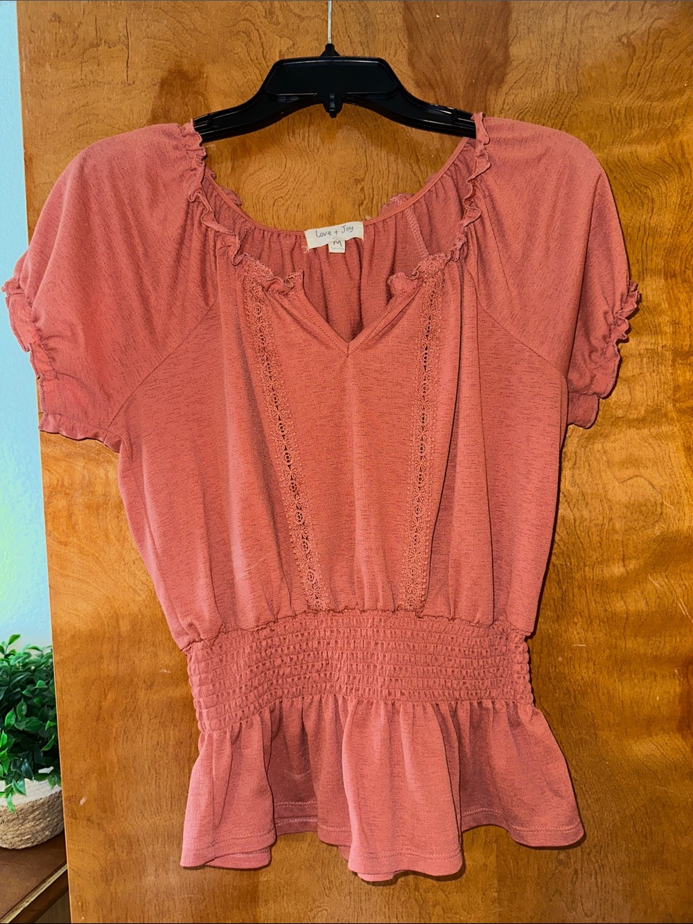 Francesca's Collections Rose Pink Ruffle Peasant Top